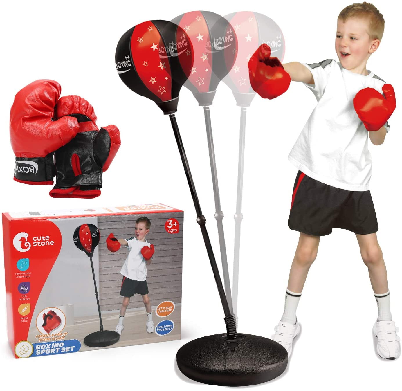 DURABLE PUNCH BAG BALL AND MITTS GLOVES KIT BOXING GIFT SET FOR KIDS FREE STAND 