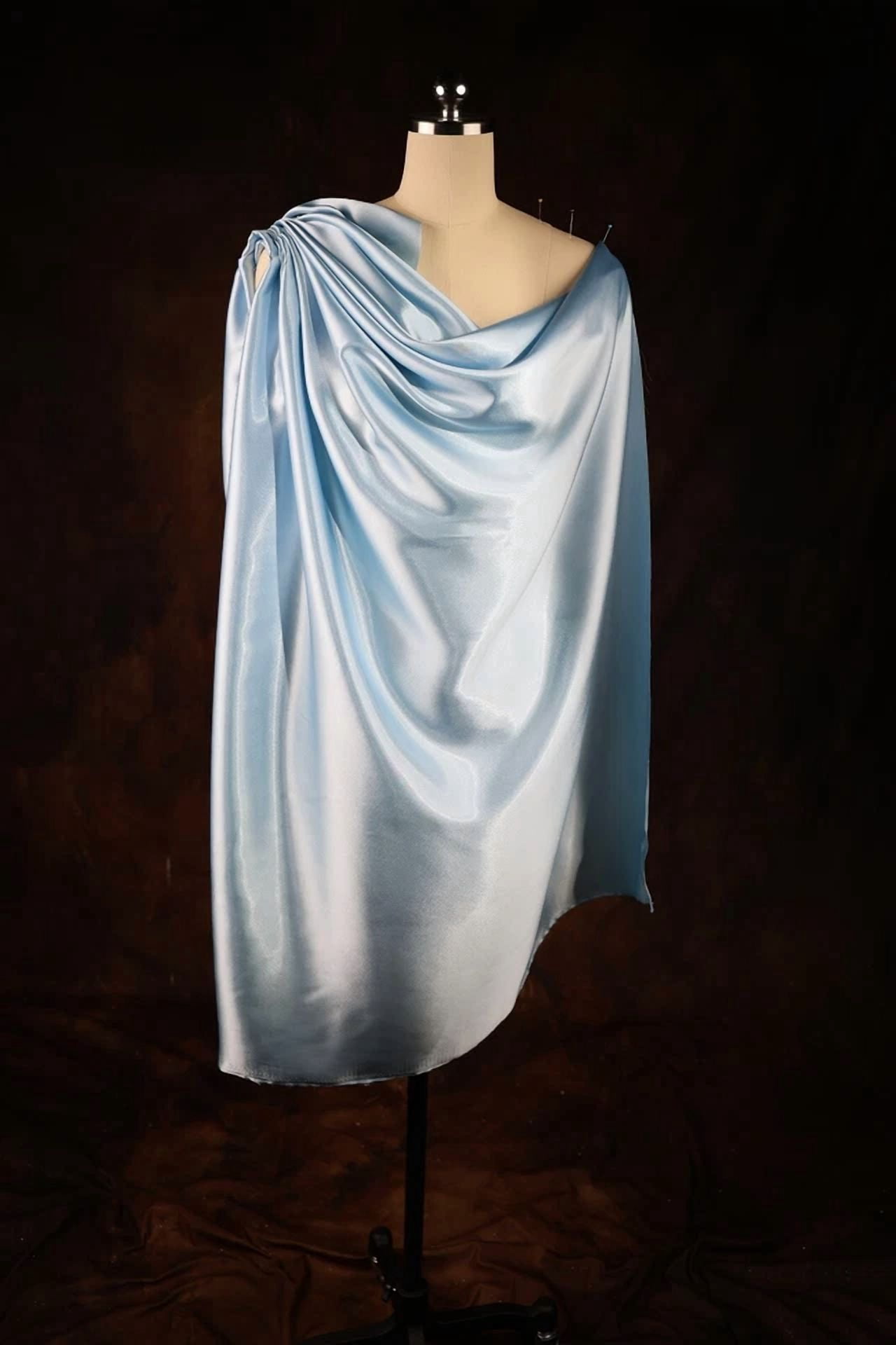 BUTTERFLY- Blue Satin Charmeuse Fabric By The Yard 120
