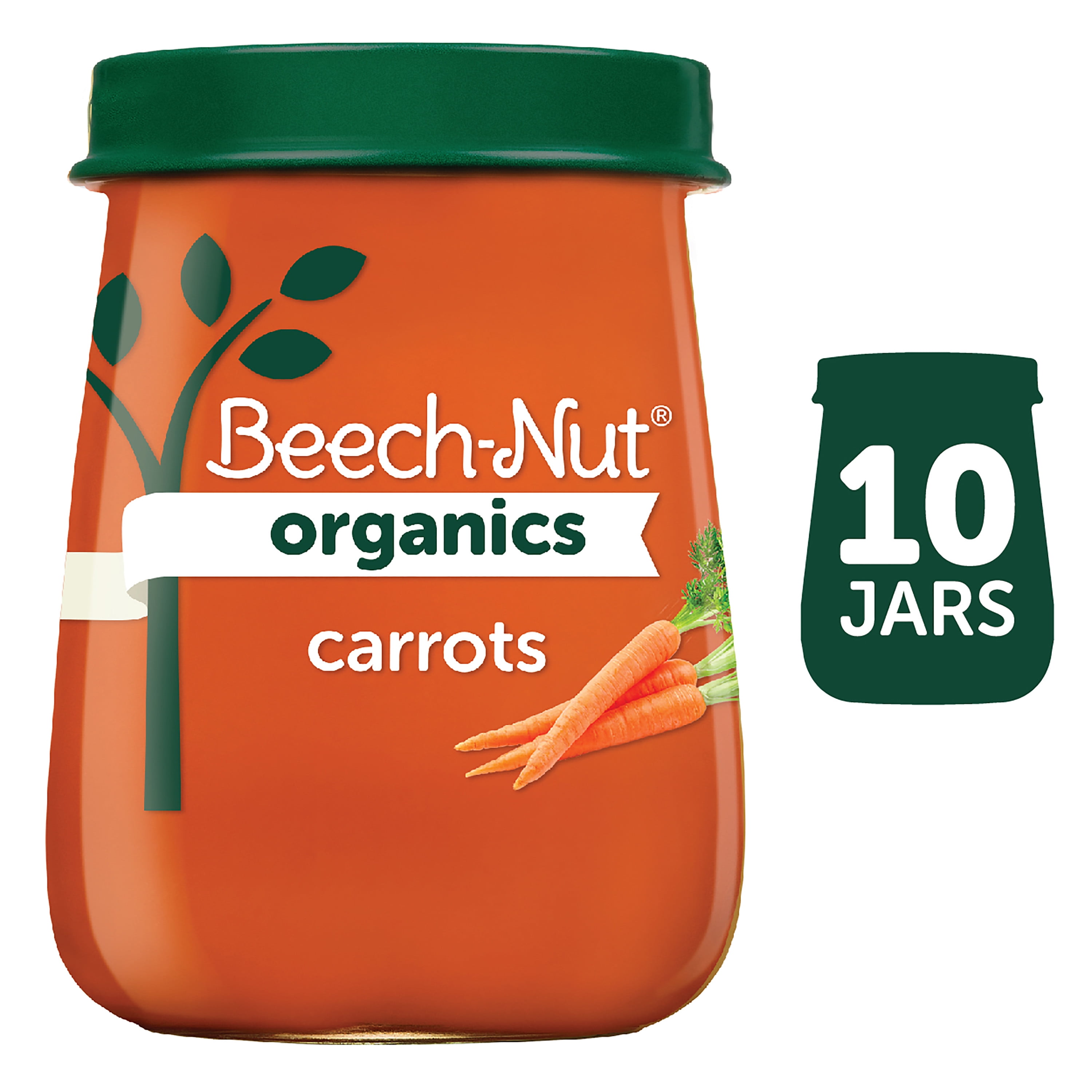 Beech-Nut Organics Stage 1 Baby Food, Carrots, 4 oz Jar, 10 Pack