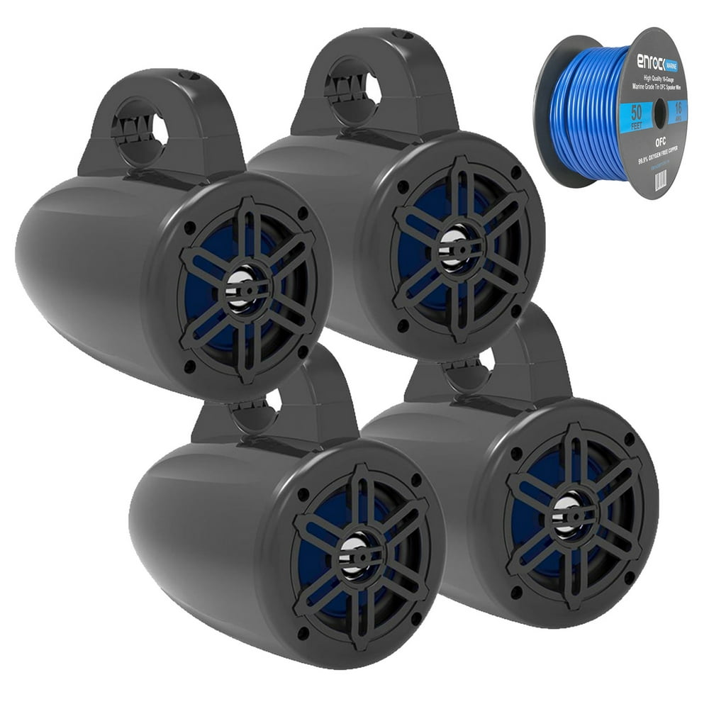 4" Waterproof Marine Wakeboard 300 Watt Tower Speakers - Black - 2