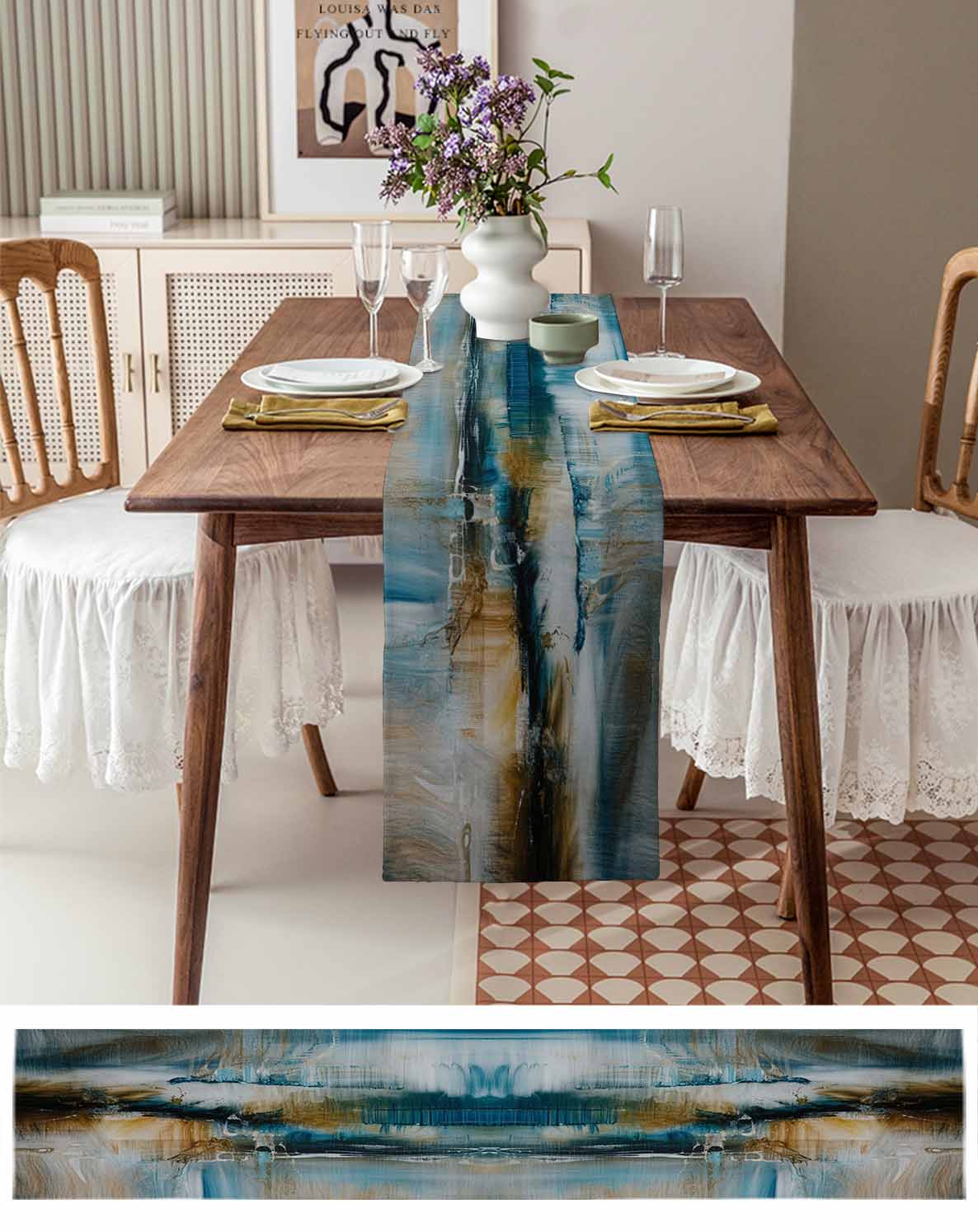 nqOlkjepod Turquoise Gradient Table Runner 70 Inches Long Farmhouse Dress Scarves, Abstract Modern Luxury Ombre Painting Dining Tablerunner for Coffee Table/Kitchen Island/Party Décor, 13" x 70"