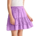 thumbnail image 7 of CBASIHI Girls Ruffle Tiered Cotton Skirt​s- Summer Casual Flowy A-Line Elastic Drawstring Waist Kids Pleatd Mini Skirts Purple Size 12-13 Years, 7 of 7