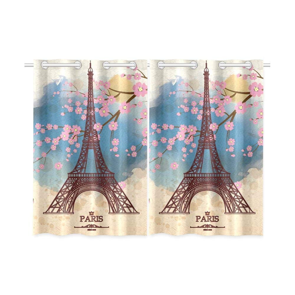 CADecor Flowering Cityscape Window Kitchen Curtain, Paris Eiffel Tower