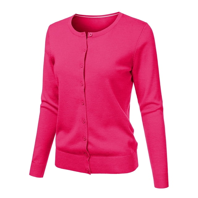 Cardigan Court à Col Rond, Chandail Court Grande Taille, Haut Tricoté Décontracté Rose Vif 3TG, Manteau