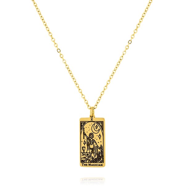 JeenMata Collar de Tarot - El Mago - Joyas con Colgante de Tarot Personalizadas para Unisex en Baño de Oro Amarillo
