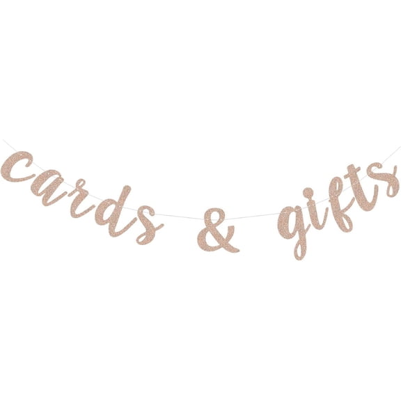 Cards & Gifts Banner Candy Bar Reception Dessert Table Bunting for Wedding Bridal Shower Engagement Birthday Party Decorations Paper Sign - Rose Gold