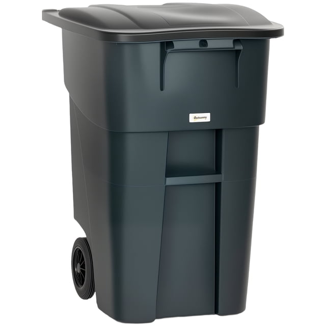 Outsunny 53 Gal Large Outdoor Garbage Bin with Lid and Wheels, Dark Grey