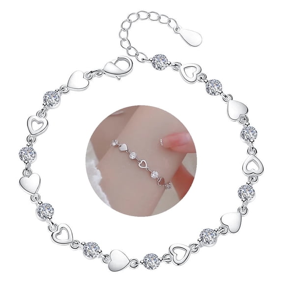 FODIMON Love Heart Charm Sterling Silver Plated Bracelet, Silver