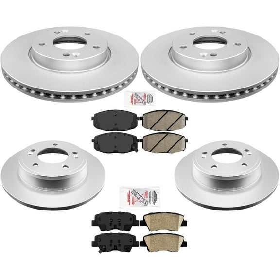 Front & Rear Coated Brake Rotors & Ceramic Brake Pads For 2014-2016 Kia Soul