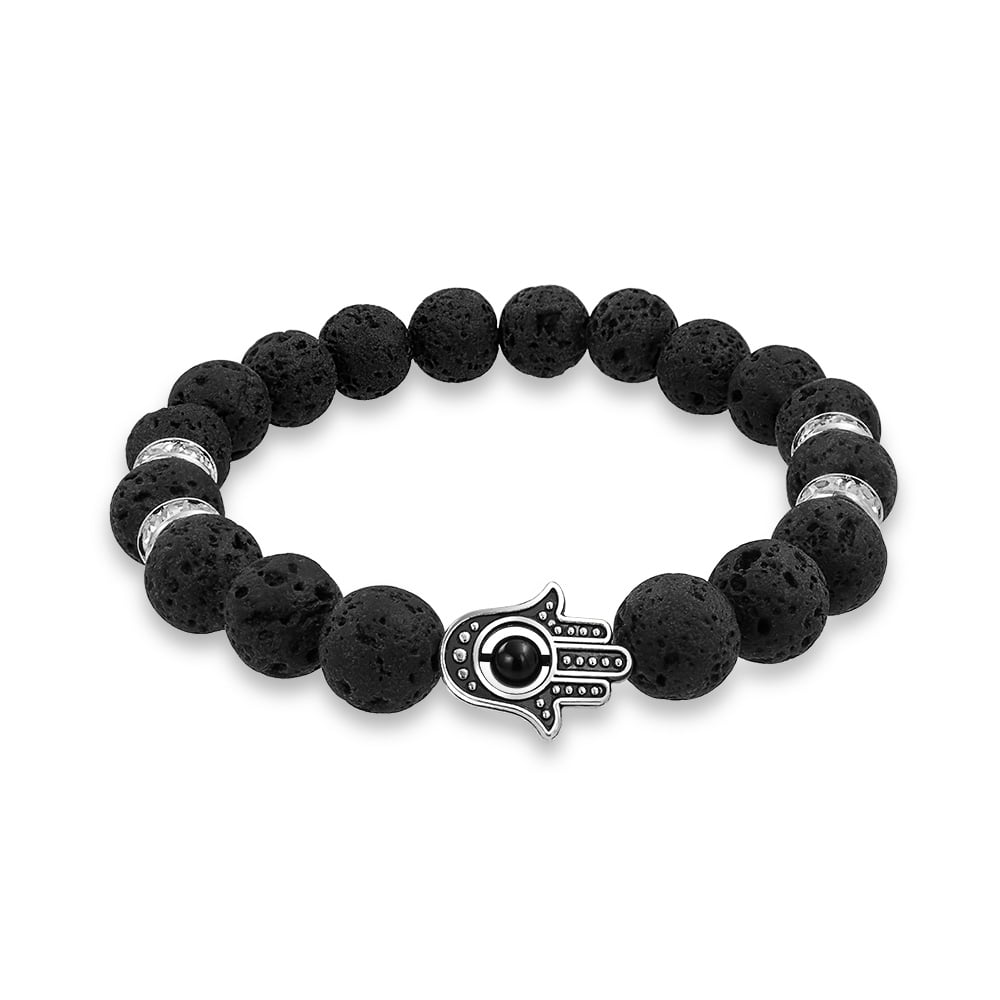 Black Lava Rock Bracelet Elastic Natural Beads Wrist Bangle Charm Jewelry Gift 