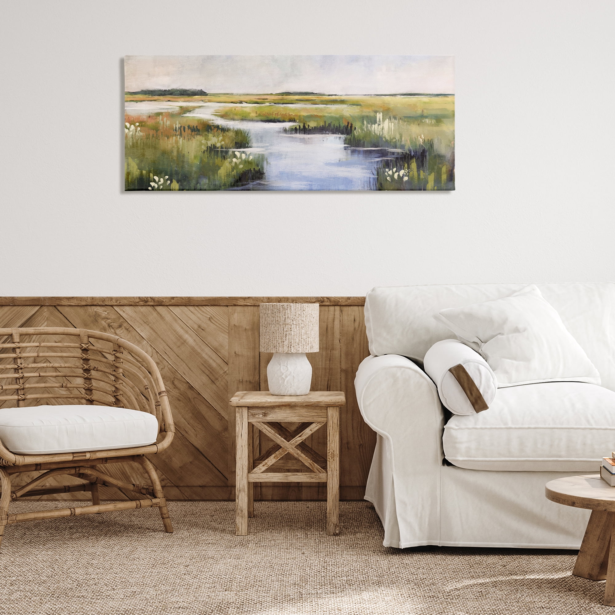 Stupell Industries River Through Marshlands Landscape & Nature Painting Wrapped Canvas Art Print Wall Art, 48 x 20