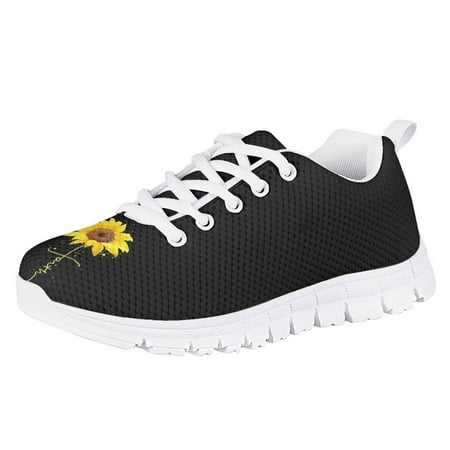 

Suhoaziia Black Sneakers for Pre-School Fashion Novel Sunflower Flower Graphic Print Shoes Boys Girls Rubber Platform Walking Lace Up Footwear Size 11