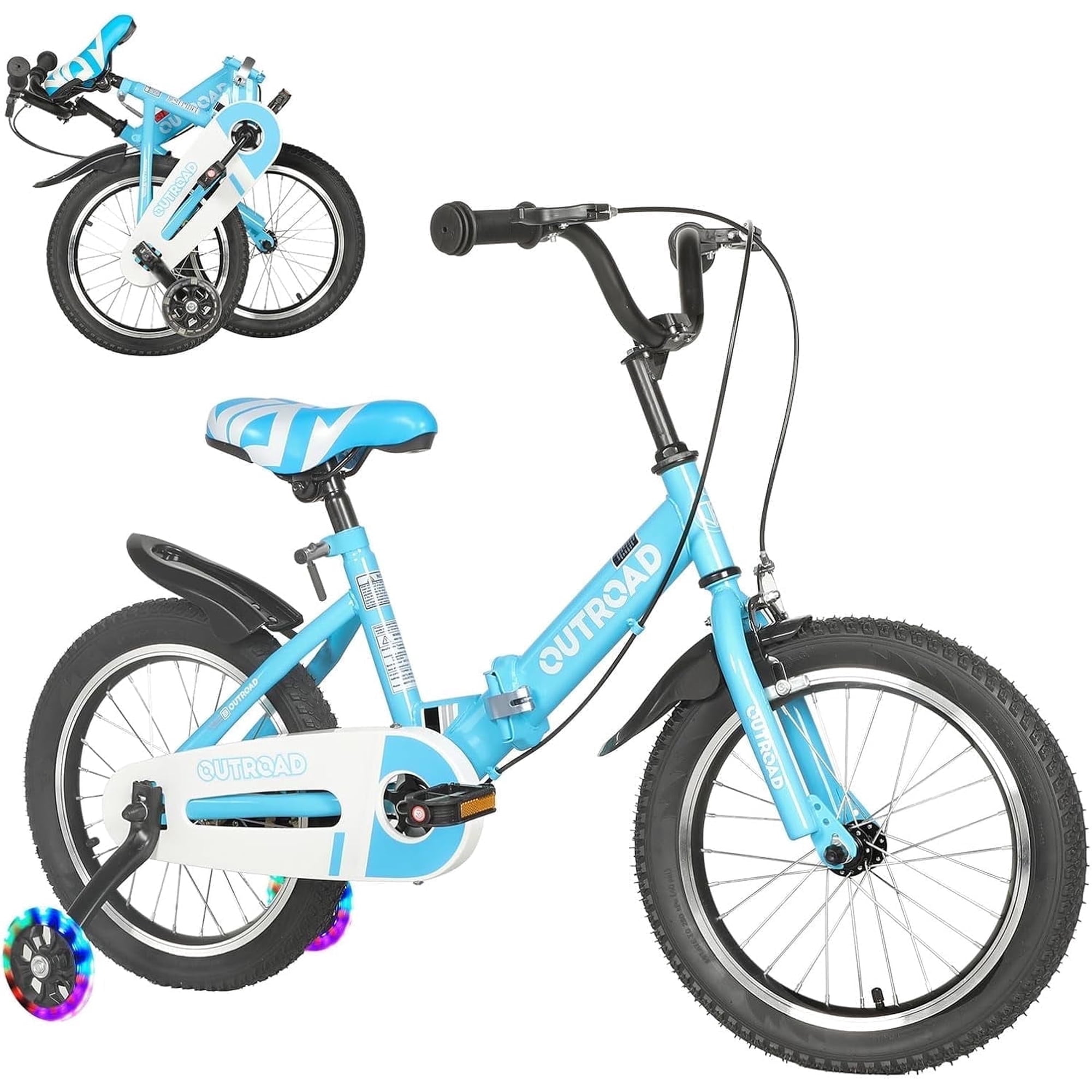 Marknig 14" 16" 18" Folding Kids Bike with Removable Training Wheels, Children's Bicycle for Boys & Girls Ages 3-9 Years, Easy-Storage Toddler Bike