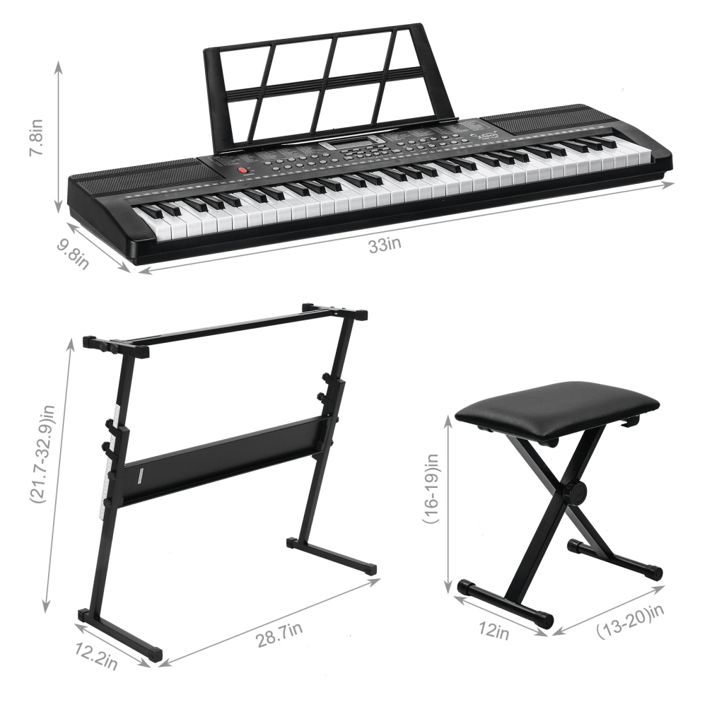 Tcbosik 61 Key Keyboard Piano for Beginners with Stand and Bench, Built-In Speakers, Headphone, Microphone, Music Rest, LED Screen and 3 Teaching Modes, Black