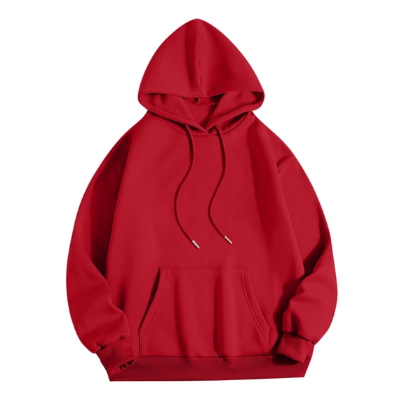 Scyoekwg Fall Sweatshirts for Women Long Sleeve Hooded Drawstring Sweatshirt Pocket Hoodies Trendy Dressy Casual Loose Solid Color Pullover Tops Sweatshirts(Red,XL)