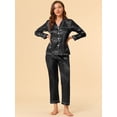 thumbnail image 3 of Conjuntos de pijama para mujer Allegra K Ropa de dormir de manga larga con botones Traje de noche suave Negro L, 3 of 6