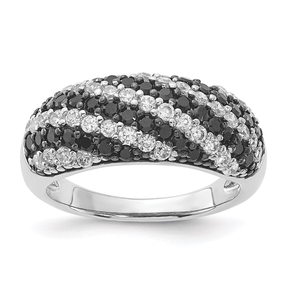 Sterling Silver Rhodium-plated Black & White CZ Ring QR4222