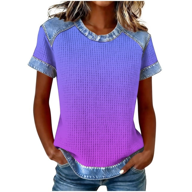 Camisetas de Manga Corta para las Mujeres Camisetas de Cuello Redondo de Color Sólido Camisetas de Manga Corta para las Mujeres