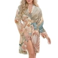 thumbnail image 5 of Wave Peony Night Robe Long Sleeve V Neck Robe With Belt Women's Sleepwear Dresses, 5 of 9