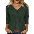 thumbnail image 2 of Zylanna Women's Pullover Sweaters, Knitted Solid Color 3/4 Sleeve V-Neck Casual Tops for Women Green, 2 of 8