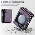 thumbnail image 6 of for Samsung Galaxy Z Flip 5 5G Crossbody Strap Case, Retro PU Leather Strap Wristlet Flip Case Cover with Magnetic Closure and Card Holder for Men Women for Samsung Galaxy Z Flip 5, Purple, 6 of 7