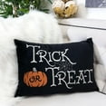 thumbnail image 2 of Throw Blankets Trick or Treat Halloween Lumbar Pillow – Embroidered Black Cushion with Insert,Queen Size Blankets, 2 of 6