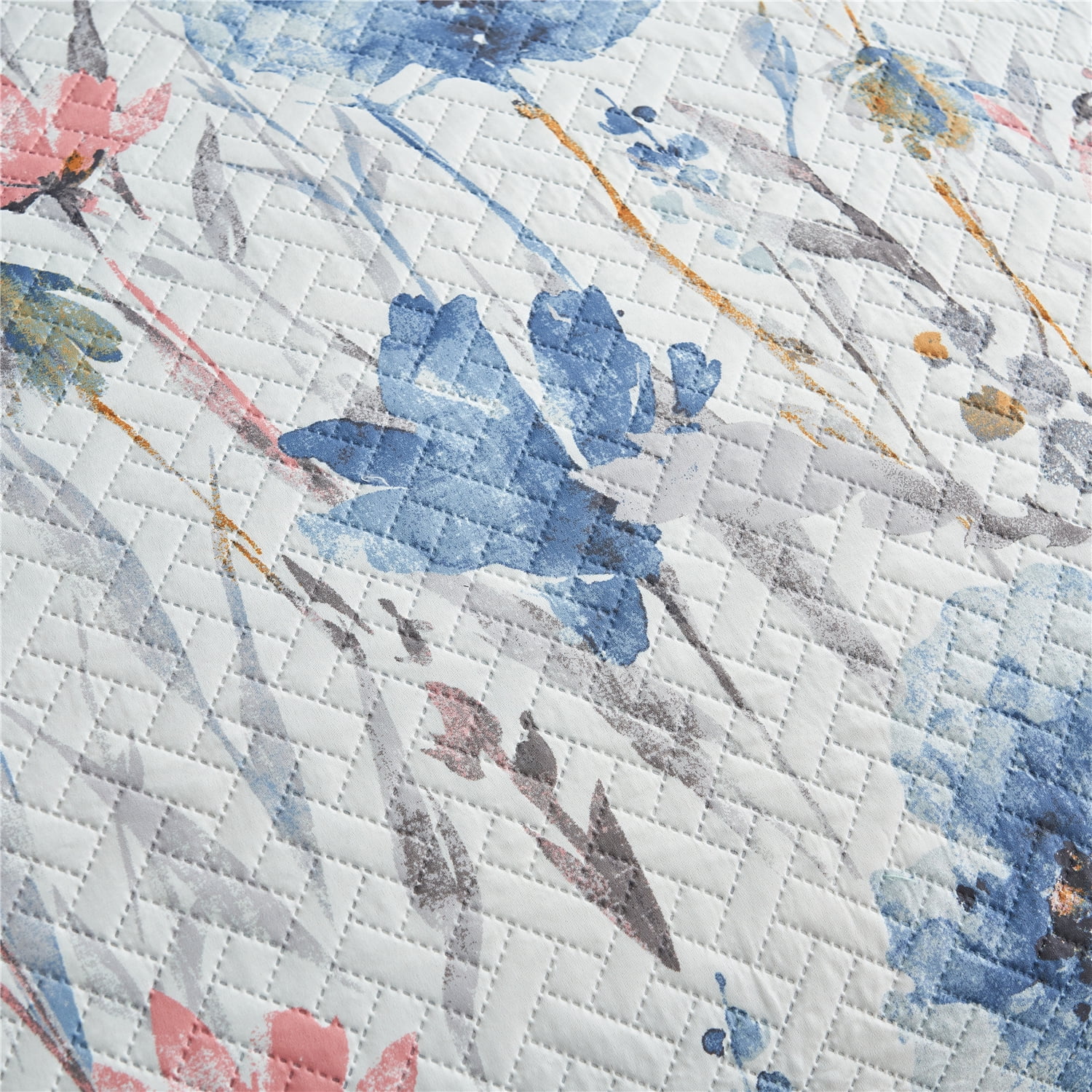 JML 3-Piece Quilt Set with 2 Shams, Soft Microfiber Bedspread Coverlet Set, King, Blue Floral