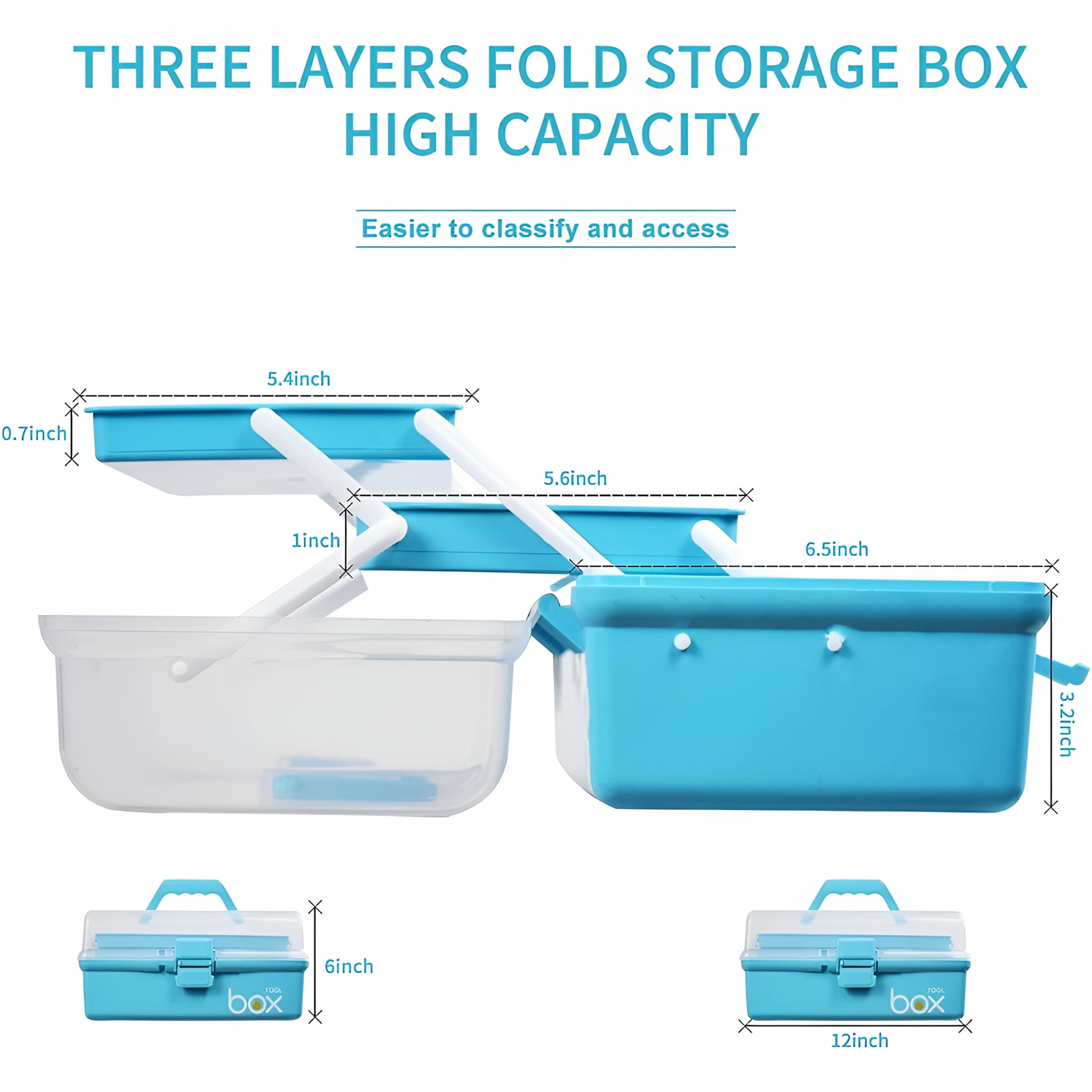 LAMIRO 12 in Three-Layer Multipurpose Storage Box Organizer Folding Tool Box Art & Crafts Case Sewing Supplies