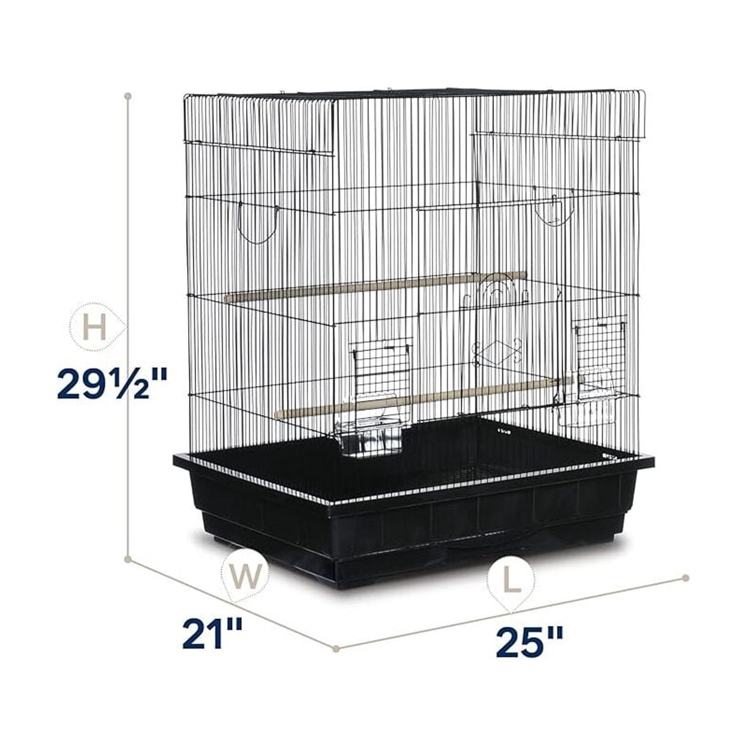 Square Roof Bird Cage - Durable Metal Bird Habitat with Spacious Interior