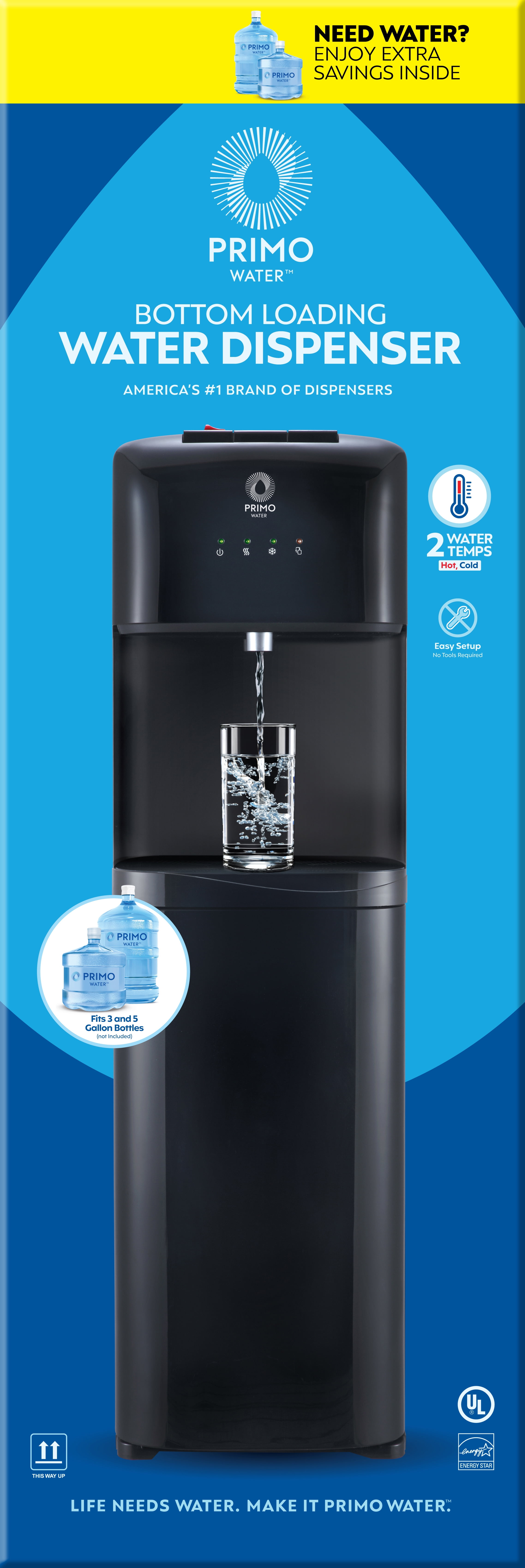 Primo Water Dispenser Bottom Loading, Hot/Cold Temperature, Black Model 601088