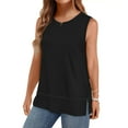 thumbnail image 3 of MOSHU Summer Tank Tops for Women Round Neck Sleeveless Plus Size Tops Slit Side Stiching Womens Shirts, 3 of 8