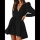 thumbnail image 2 of Vestido Mini de Larga con Escote en V Profundo para Mujer, Corte A, Cintura Alta, Informal, Fluido, Ideal para Invitadas A Cócteles y Bodas Negro XL, 2 of 10