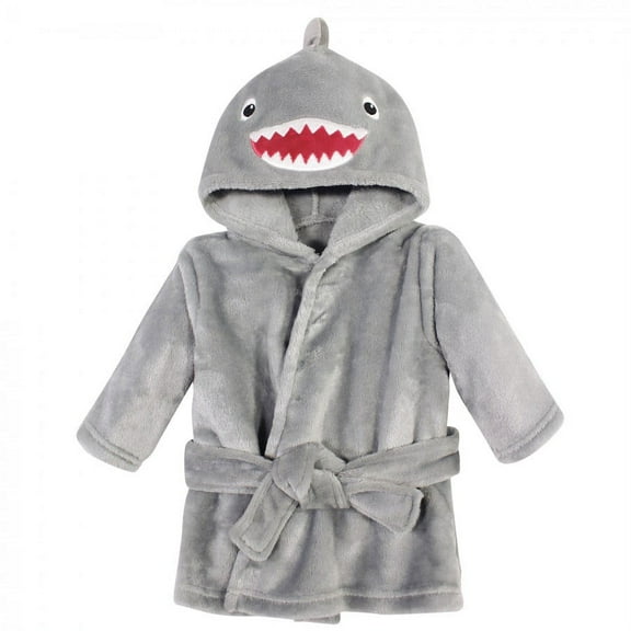 Hudson Baby Infant Boy Plush Animal Face Bathrobe, Shark, 0-9 Months