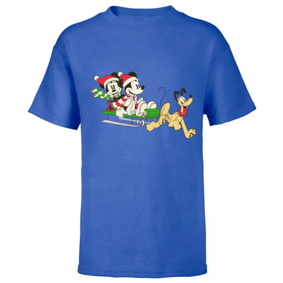 Disney Vintage Mickey Minnie Pluto Holiday Sleigh - Short Sleeve T-Shirt for Kids - Customized-Royal
