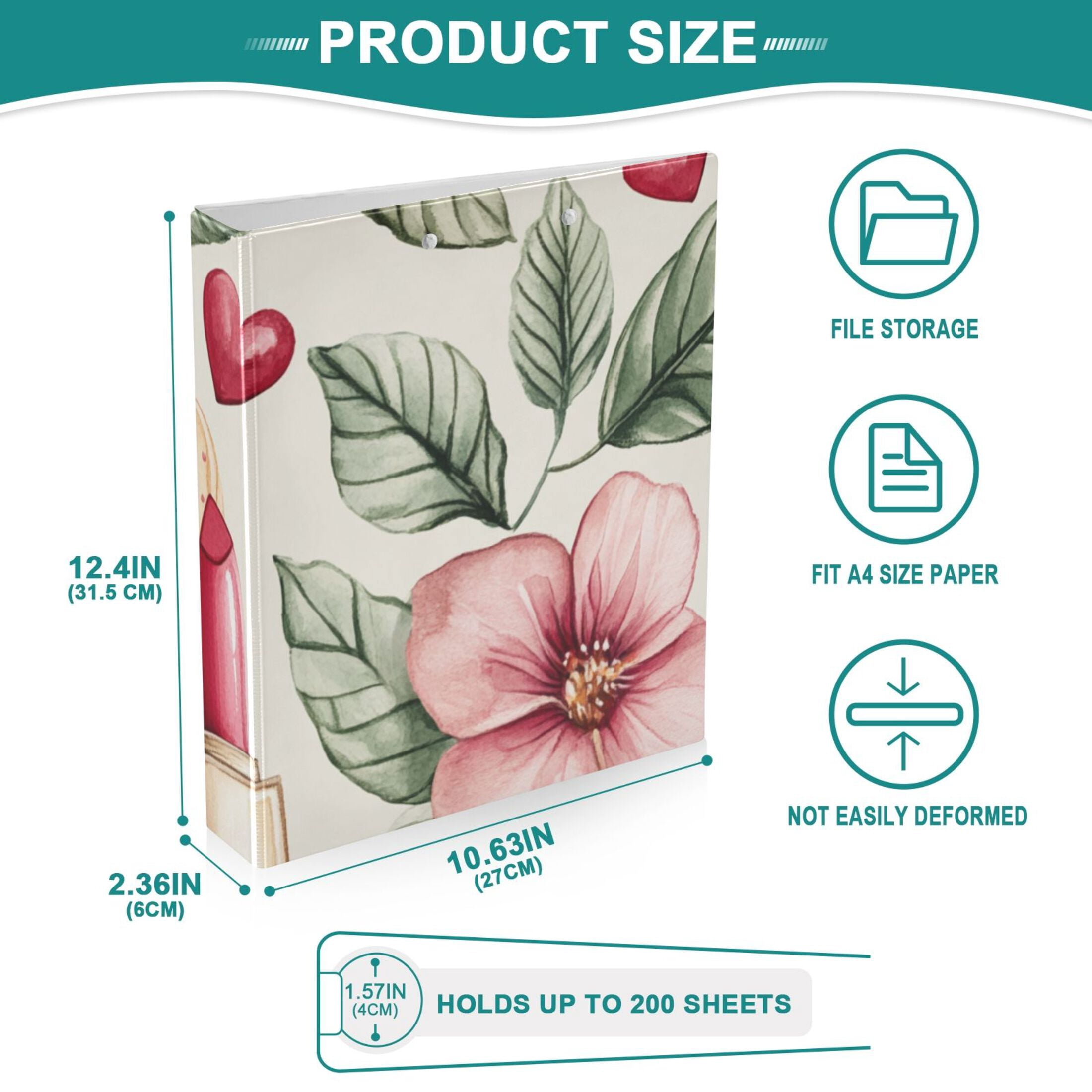 Lipstick and Flowers Leaves 3 Ring Binders 1.5 inch Hardcover File Folders with Interior Pockets A4 Size Organizer for School Office Hospital Set of 2