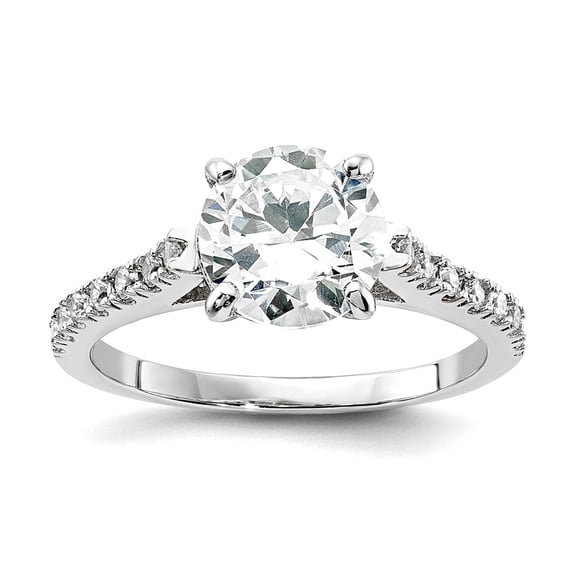 7.7mm 925 Sterling Silver Rhodium Plated Polished Cubic Zirconia Ring Size 7 Ring for Women