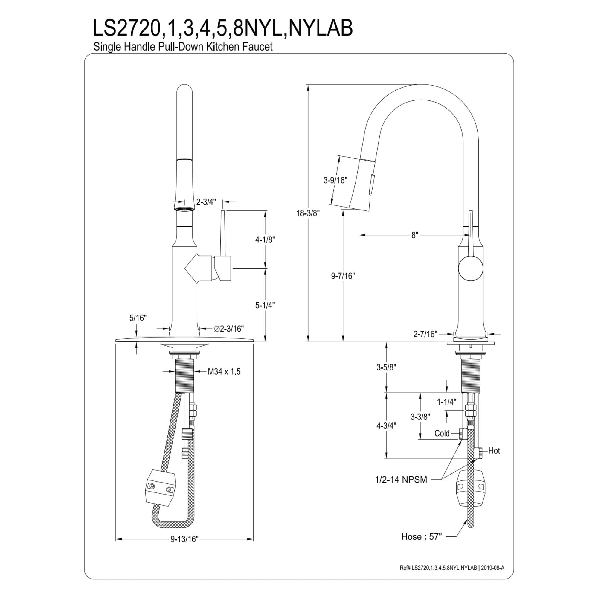 Gourmetier LS2723NYL New York Single-Handle Pull-Down Kitchen Faucet, Brushed Brass