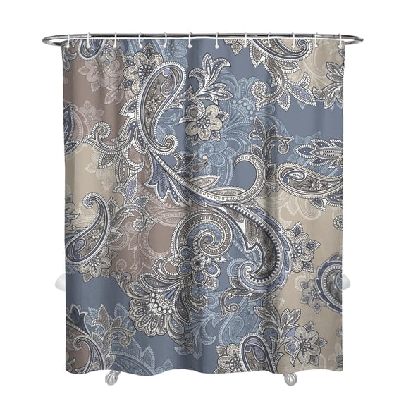 Colorful Vintage Paisley Curtain 72x84 Inches, Quick-Dry Polyester with Hooks, Boho Floral Artistic Pattern for Bathrooms