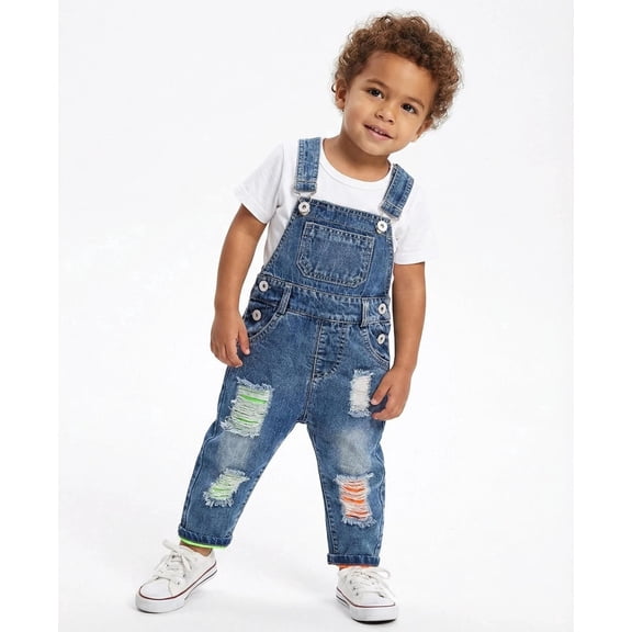 KIDSCOOL SPACE Baby Boy Girl Ripped Denim Cute Workwear Jean Overalls, 2-3 Years