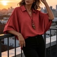 thumbnail image 5 of Warop Women's Solid Loose Fit V Neck 3/4 Sleeve Top Casual Lightweight Pullover Blouse Tunic for Daily Office Wear, 5 of 9