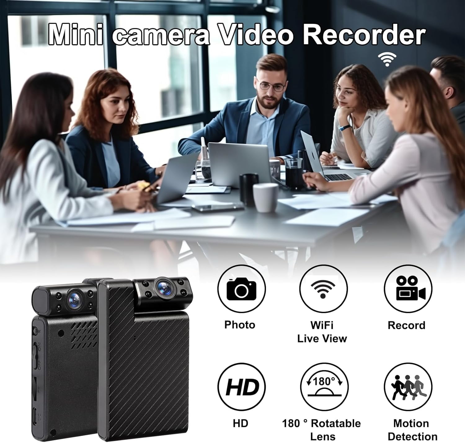 Mini WiFi Camera HD 180° Rotating Lens,Wireless Security Camera with Night Vision Portable Body Cam,Remote View Motion Detection Phone App Control & Real-Time Alerts for Home/Baby/Pet/Nanny Monitor