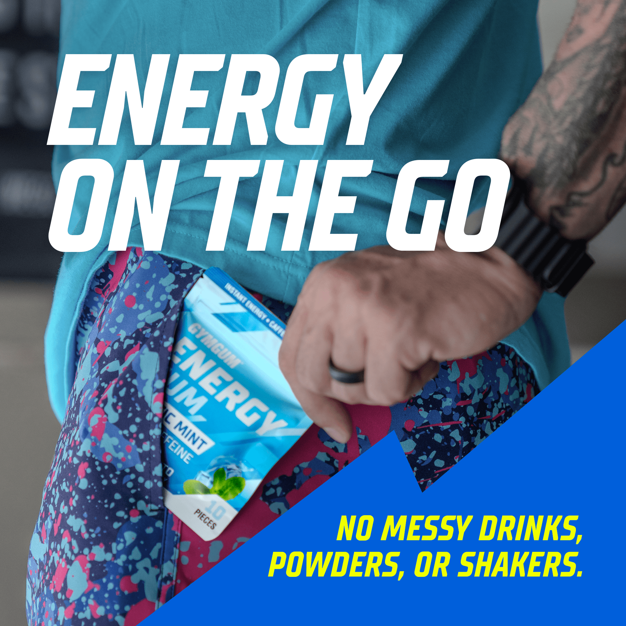 GYMGUM Energy Caffeine Gum | 50mg Caffeine | Sugar-Free, Keto-Friendly | Fast-Acting Energy & Focus Gum with Guarana & L-Theanine (40 Count (Pack of 3), Arctic Mint)