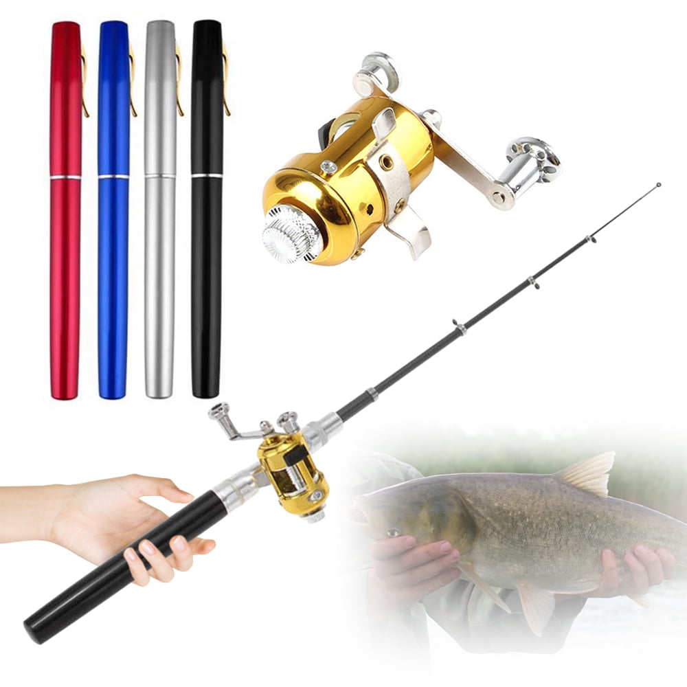 Fishing Reel Mini Portable Telescopic Fishing Rod Glass Fiber Pole Travel 