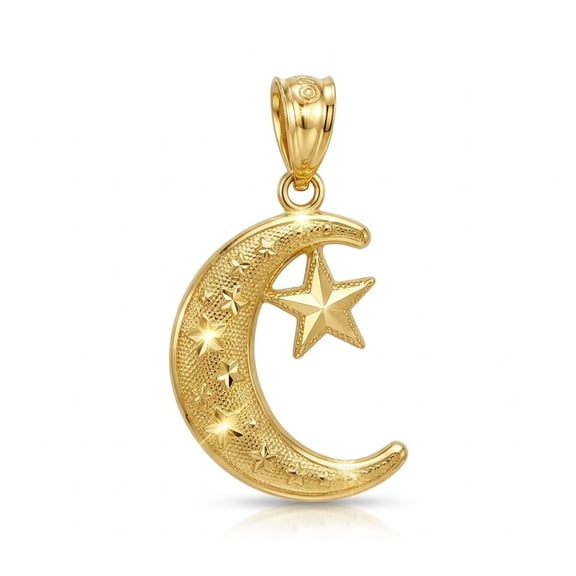 Charm America - Gold Moon and Star Charm - 10 Karat Solid Gold