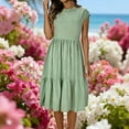 thumbnail image 2 of Women's Summer Short Sleeve Round Neck Linen Dress Tops Shirts Tunics Solid Color Soft Breathable Casual Daily Wear Vacation Beach Travel Fashion Essential Gift for Women, 2 of 8