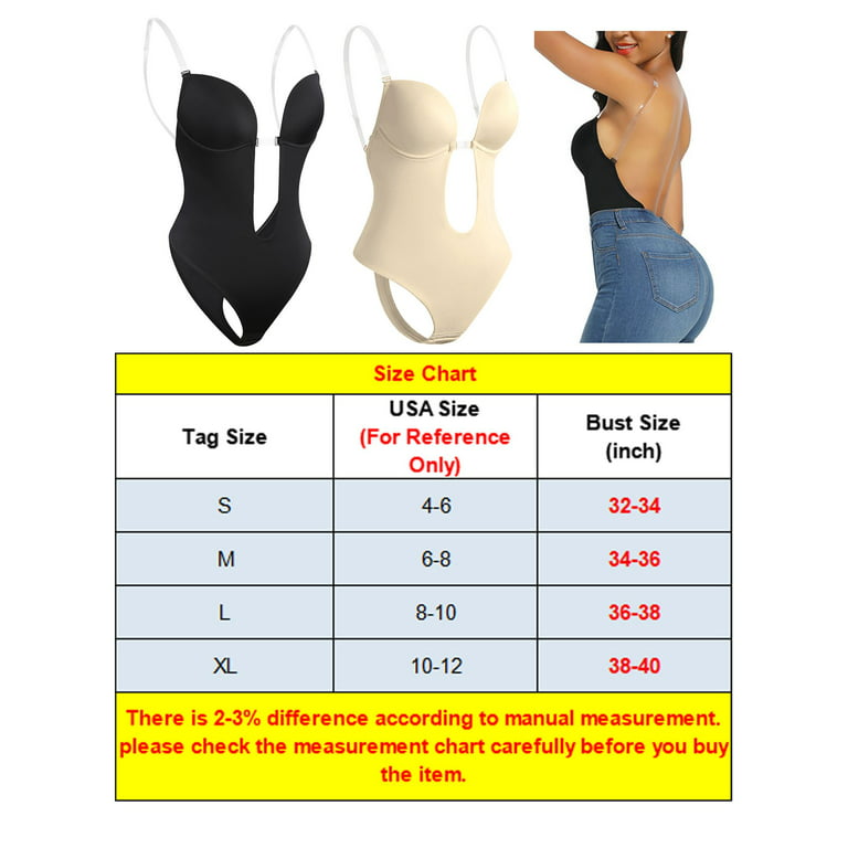 Gustave Invisible Shapers Plunge Backless Body Shaper Bra Bodysuits  Seamless Thong Women Deep V-Neck Clear Strap Bra for Party Dresses  Black,XL