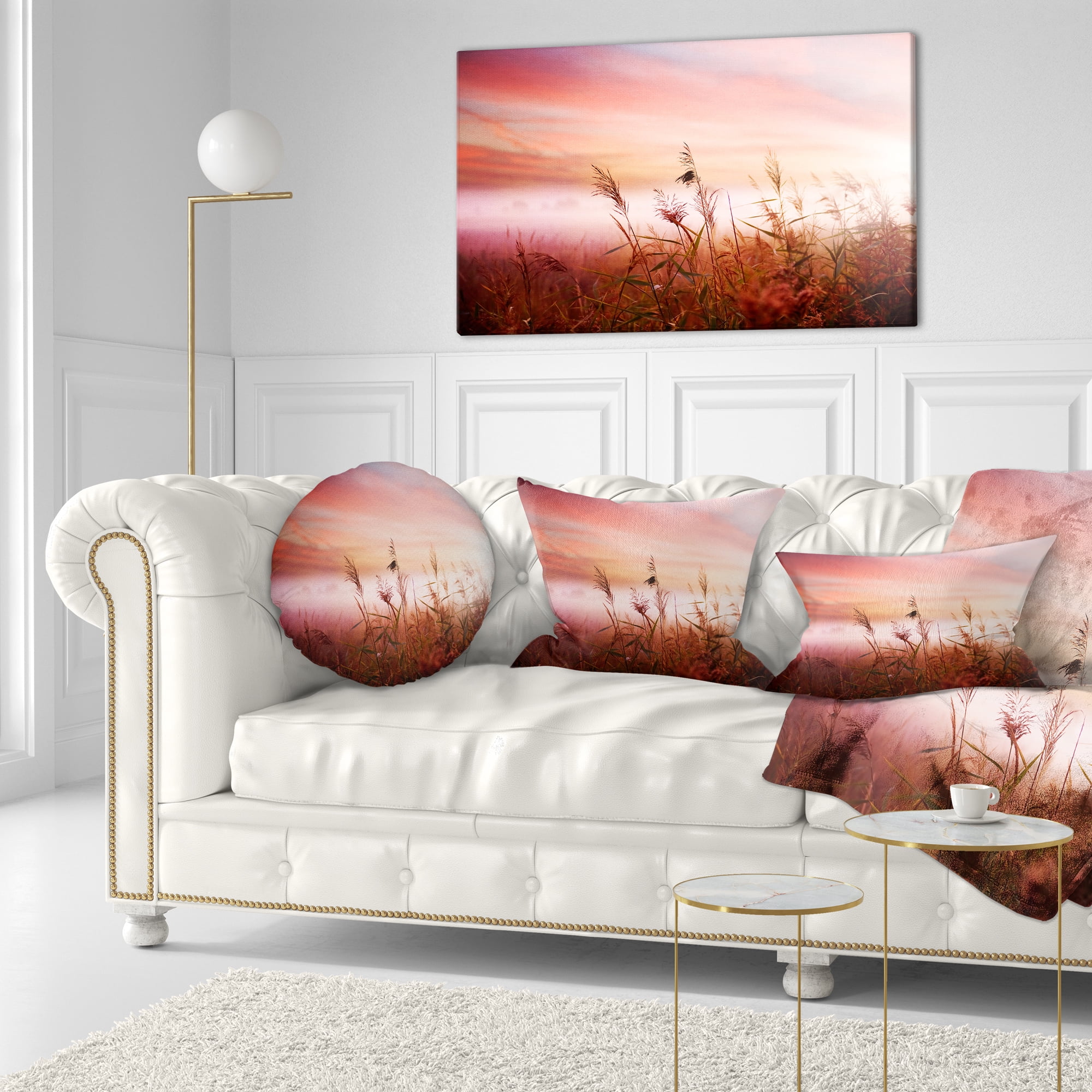 Designart Foggy Land with Early Morning Mist - Landscape Printed Throw Pillow - 12x20