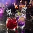 thumbnail image 5 of Yhmxh 24 Pack Halloween Paper Straws, Disposable Drinking Straws with Halloween Stickers, Pumpkin Skull Spider Eyeball Ornament Straw Decor for Halloween Party Cocktail Juice Table Decorations, 5 of 7