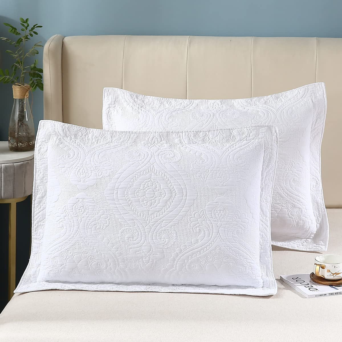 Cotton Metrics Heavy Quality Standard Pillow Shams Set of 2 White 600TC 100% Organic Cotton White Pillow Shams Standard Size 20X26 Decorative Pillow Cover with 2 Inch Flang