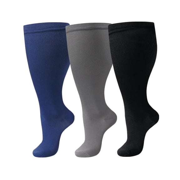 3pcs Plus Size Compression Socks for Women 15-20 mmhg Extra Wide Calf Knee High Support Socks for Circulation,3XL,Style 8
